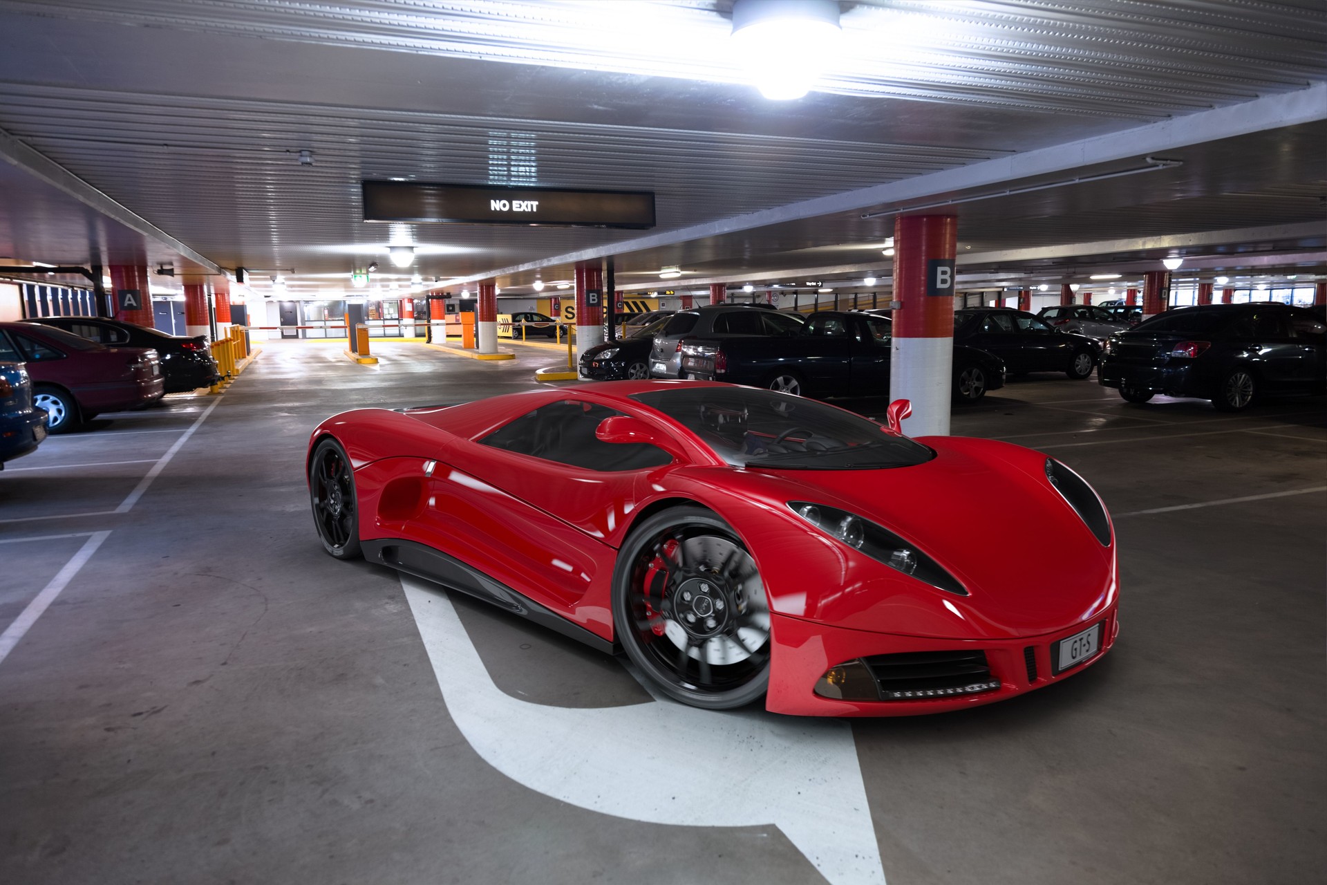 Sports Car in Parking Garage